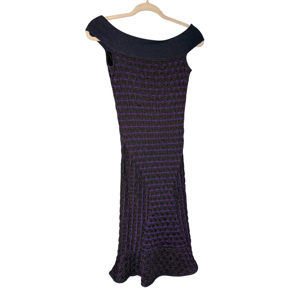 M Missoni multicolor Lurex patterned knot off the shoulder dress purple